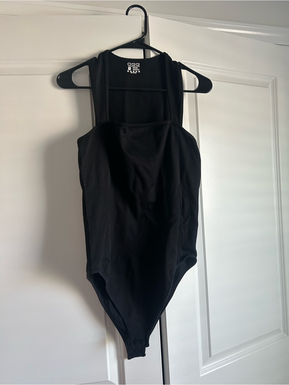 OQQ Black Bodysuit Square Neck Sleeveless Tummy Control
